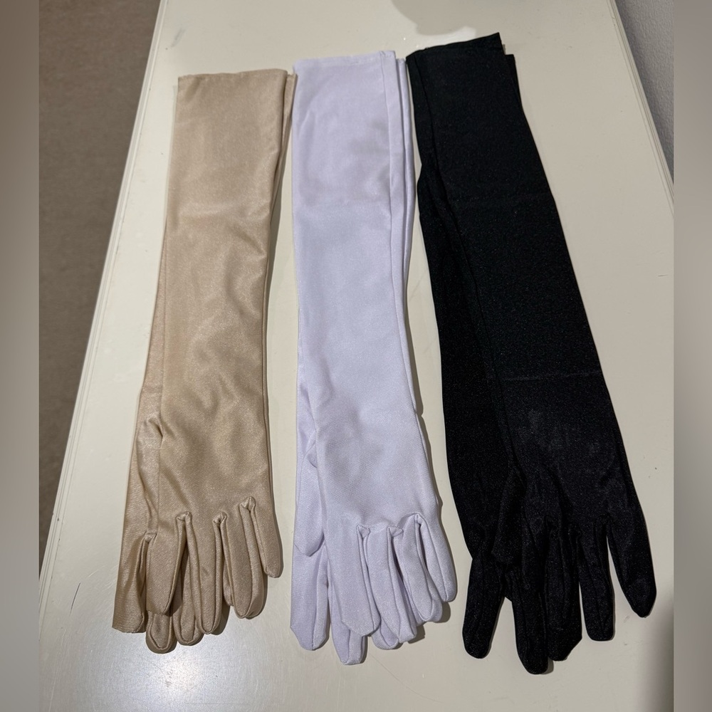 Elegant Women's Long Gloves - Black, White, and Tan